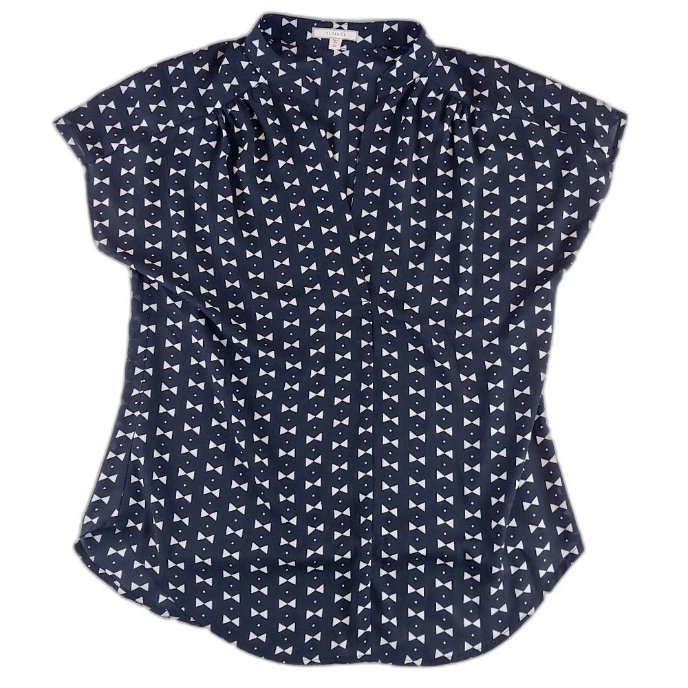 Pleione Geometric Semi-Sheer Black Blouse